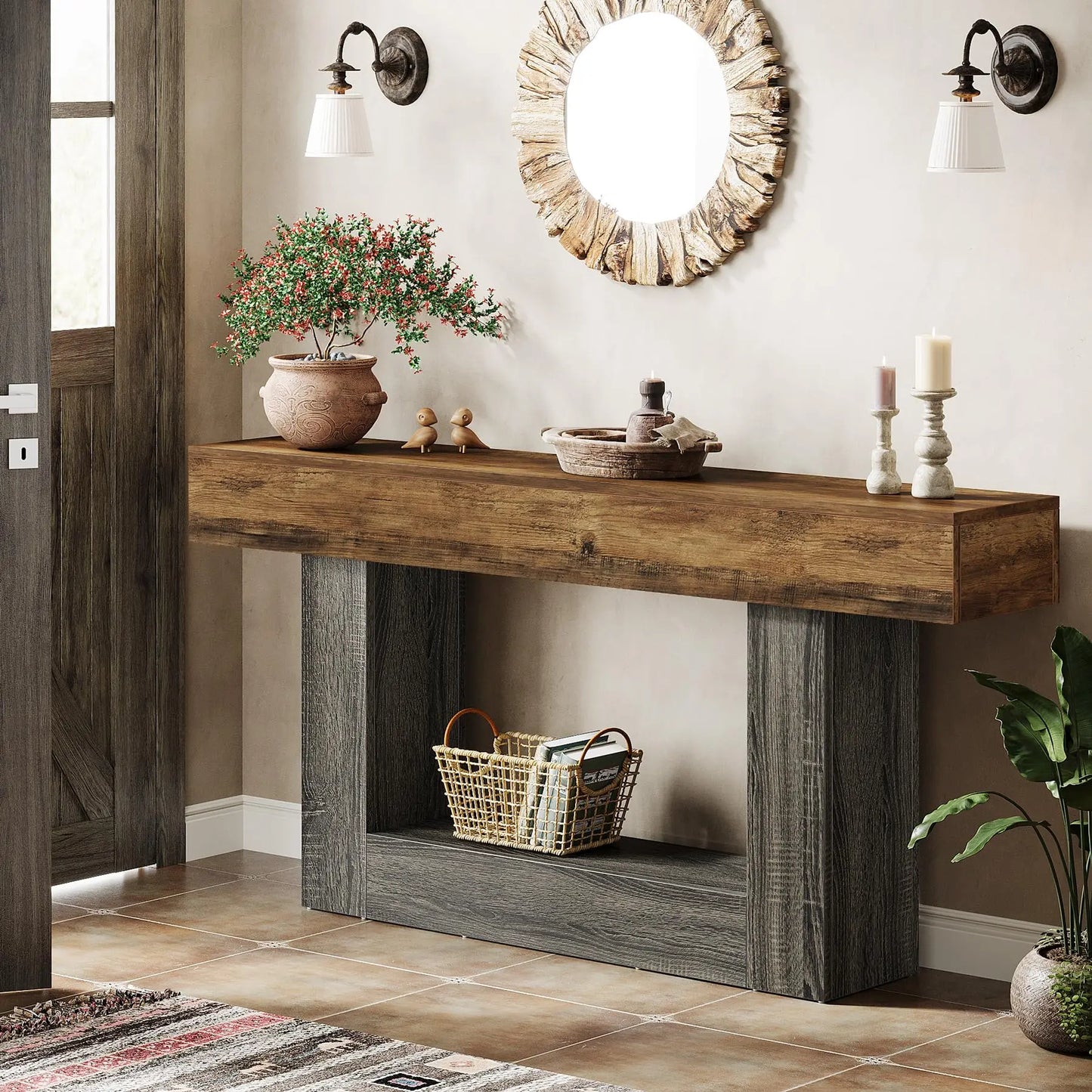 Tribesigns Farmhouse Console Table With U Shaped Base