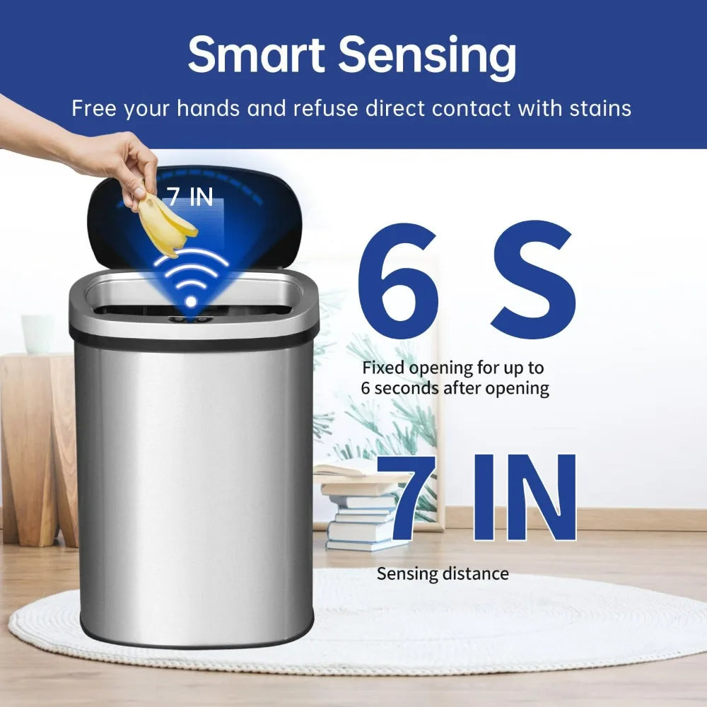 Automatic Touchless Stainless Steel Trash Can With Odor Control Lid