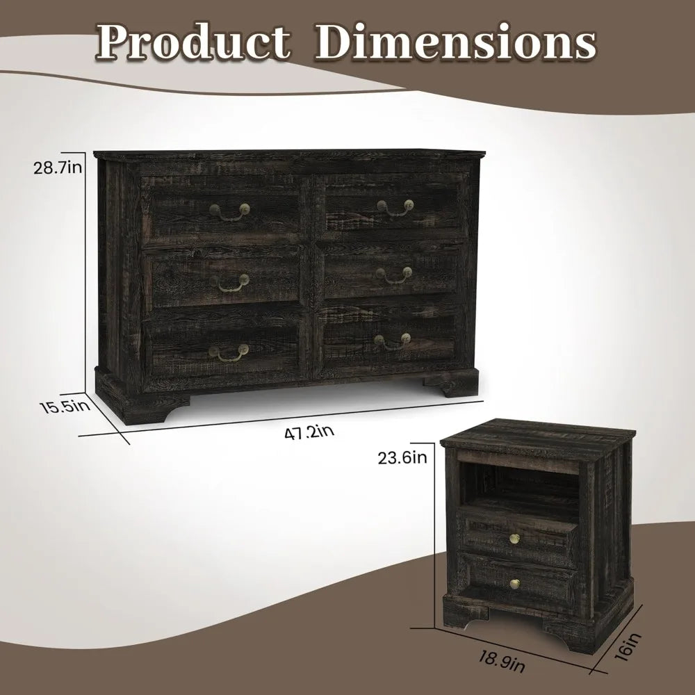 Rustic 3 Piece Bedroom Furniture Set With Dresser And Nightstands