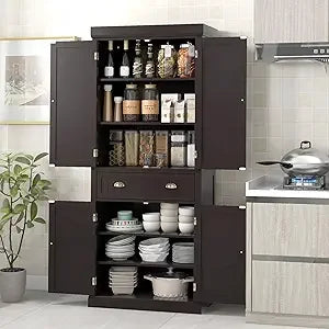 RBXC Kitchen Pantry Cabinet With Adjustable Shelves And Drawer