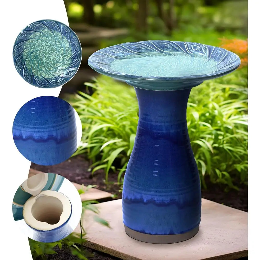 Glazed Ceramic Bird Bath Outdoor Garden Pedestal for Outdoors