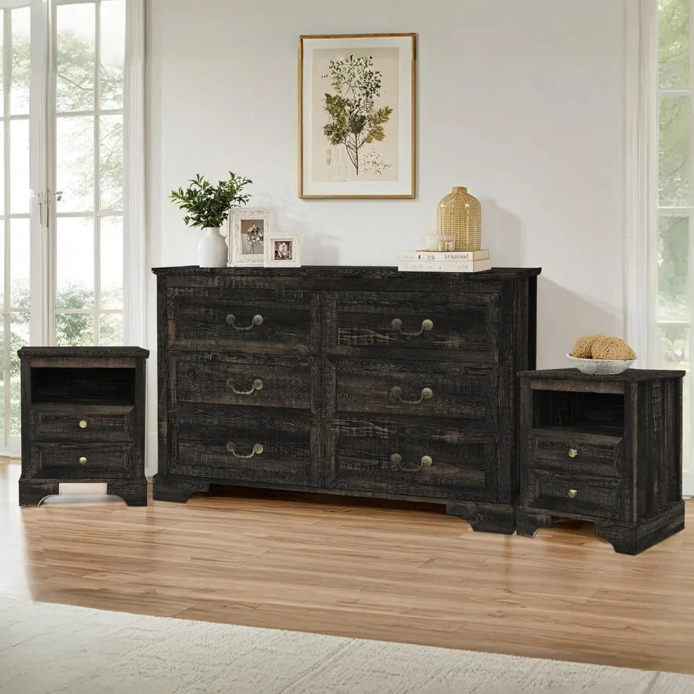 Rustic 3 Piece Bedroom Furniture Set With Dresser And Nightstands