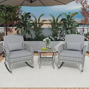 Patio Furniture Set With Rocking Chairs And Wicker Coffee Table