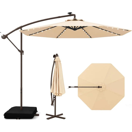 Offset Patio Umbrella Cantilever With Base Included Tilt And Solar LED Lights