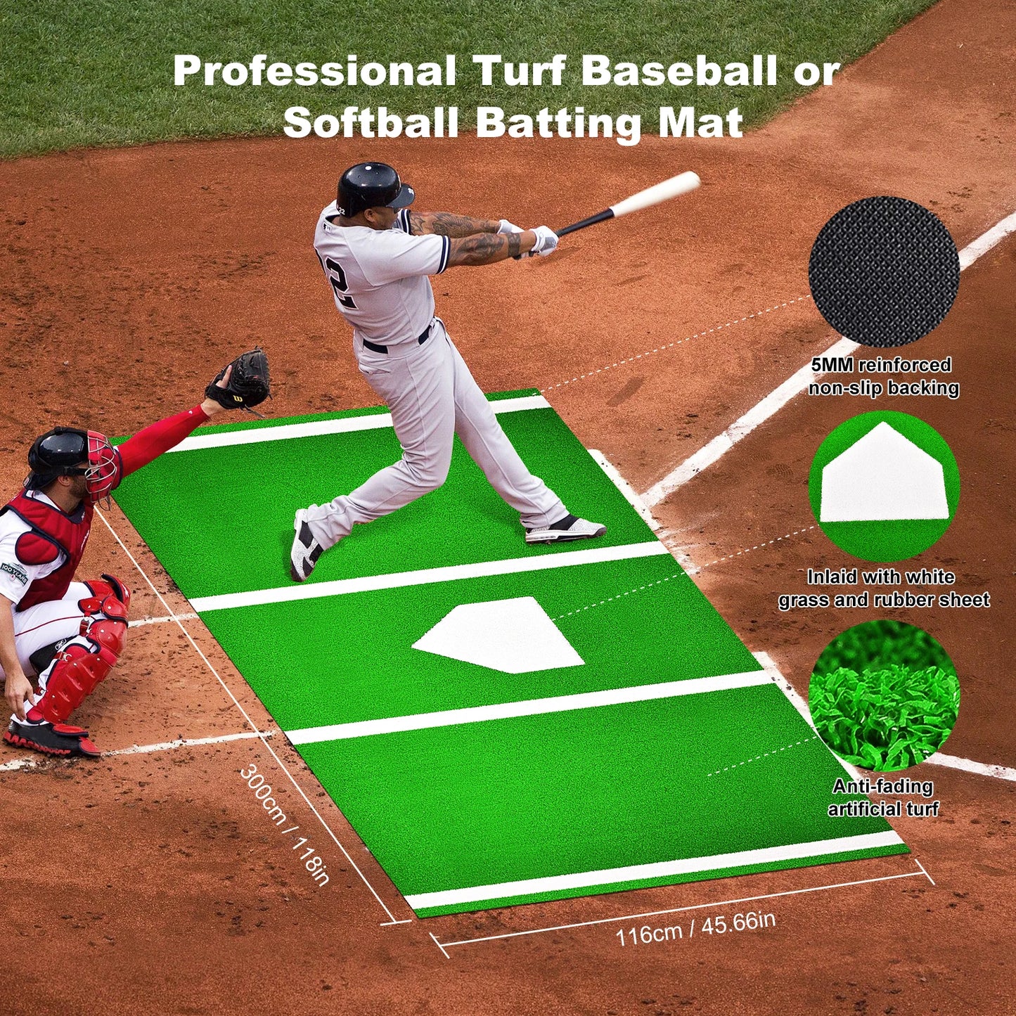 Turf Baseball Batting Mat for Hitting Cage Practice