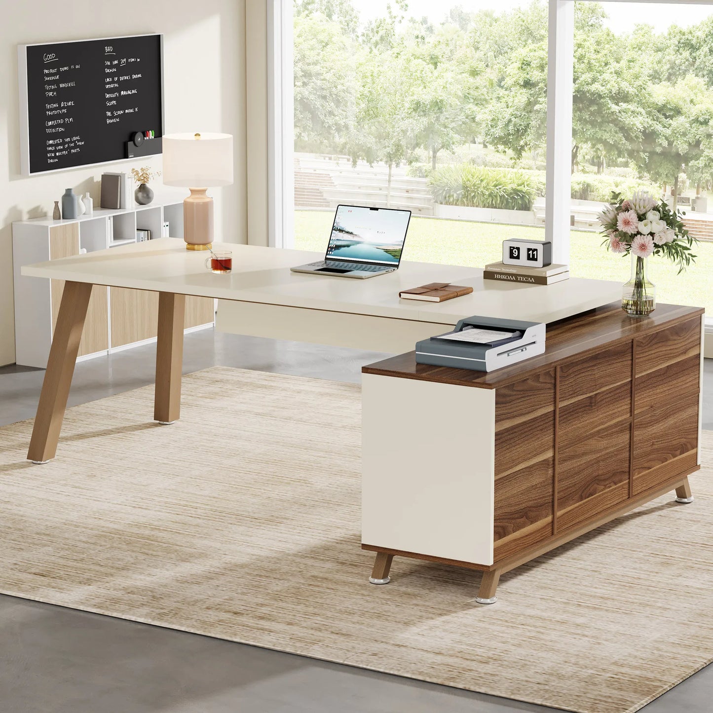 Tribesigns Executive L Shaped Desk With Cabinet And Storage