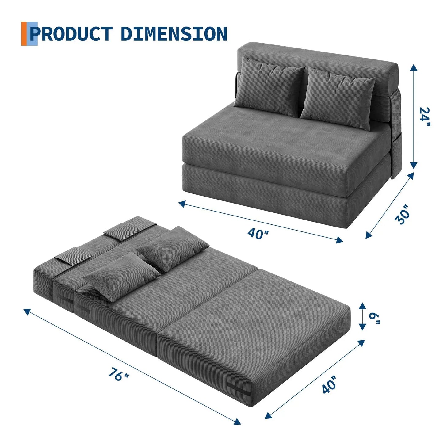 HobbyLane 4-in-1 Folding Sofa Bed Convertible Sleeper