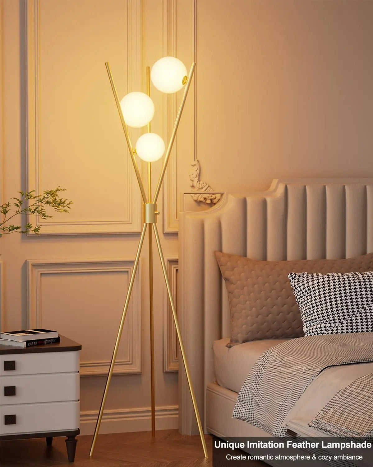 Dimmable Tripod Floor Lamp With 3 Bulbs Mid Century Design