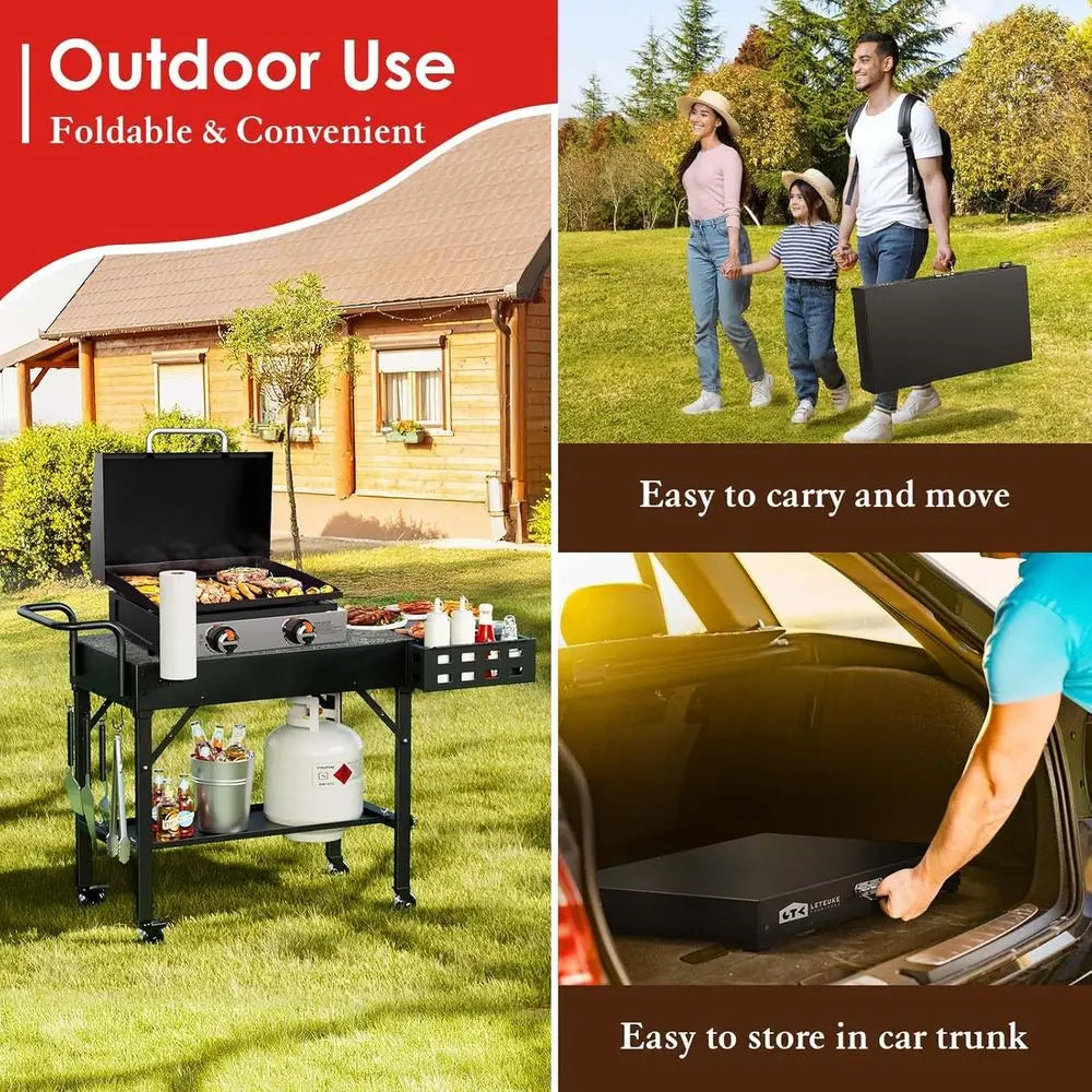 Portable Grill Cart and Griddle Stand for Outdoor Cooking