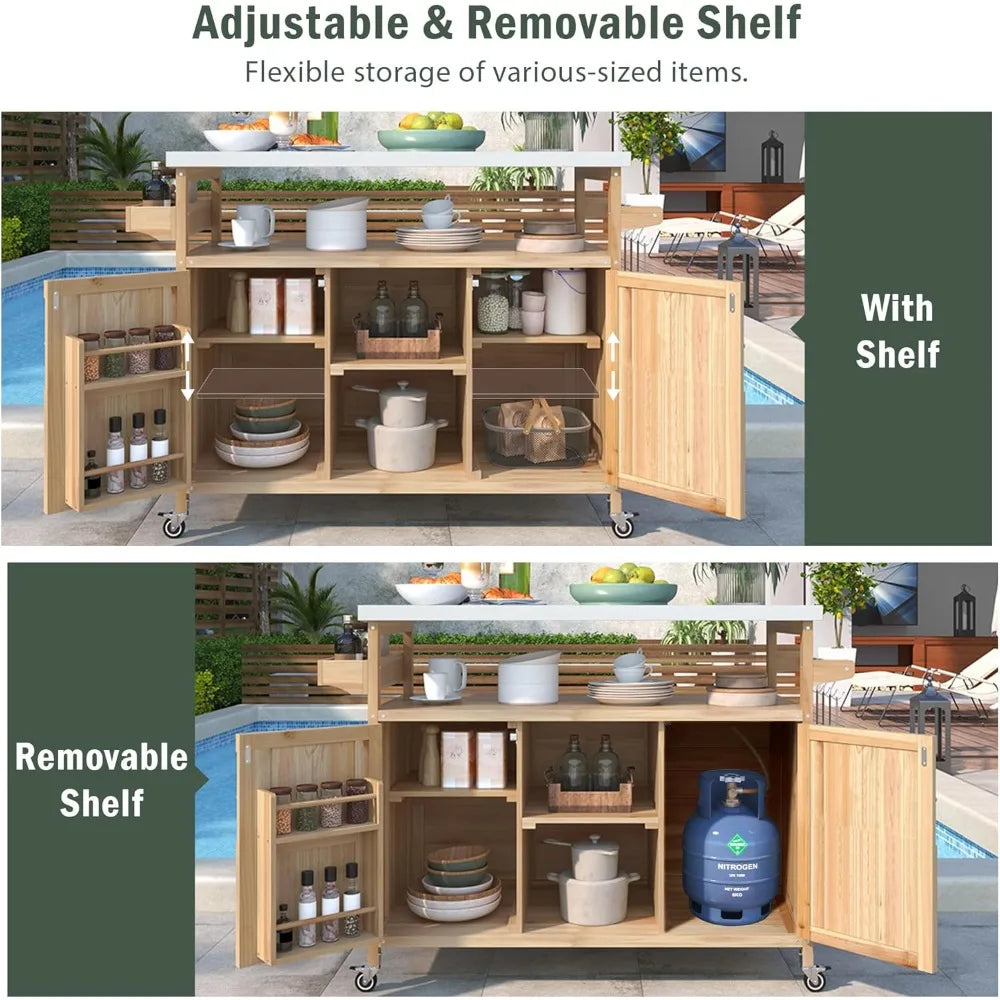 DAFIFY Grill Cart With Stainless Steel Tabletop Outdoor Lockable Storage