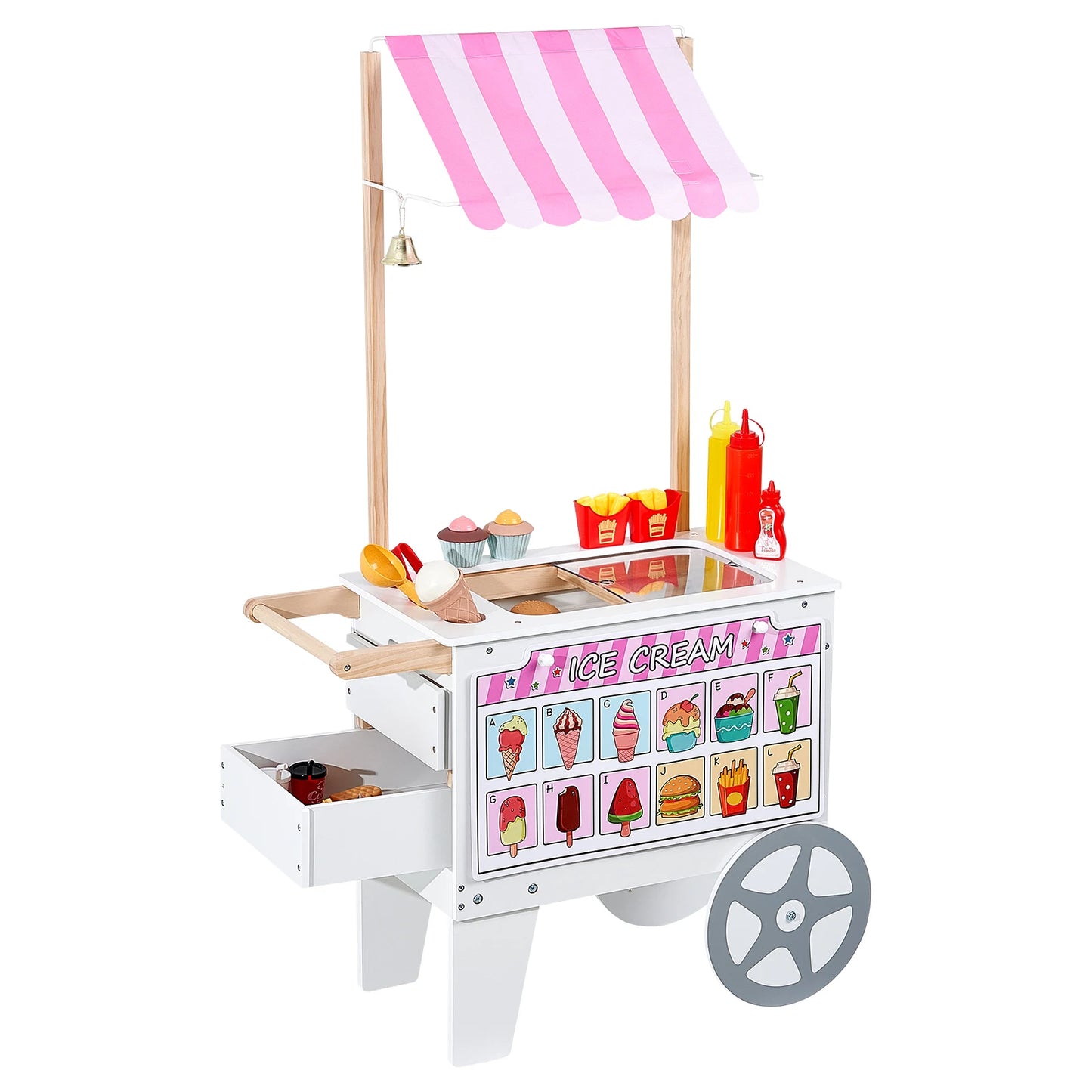 SucceBuy Kids Ice Cream Cart Playset With 20+ Accessories