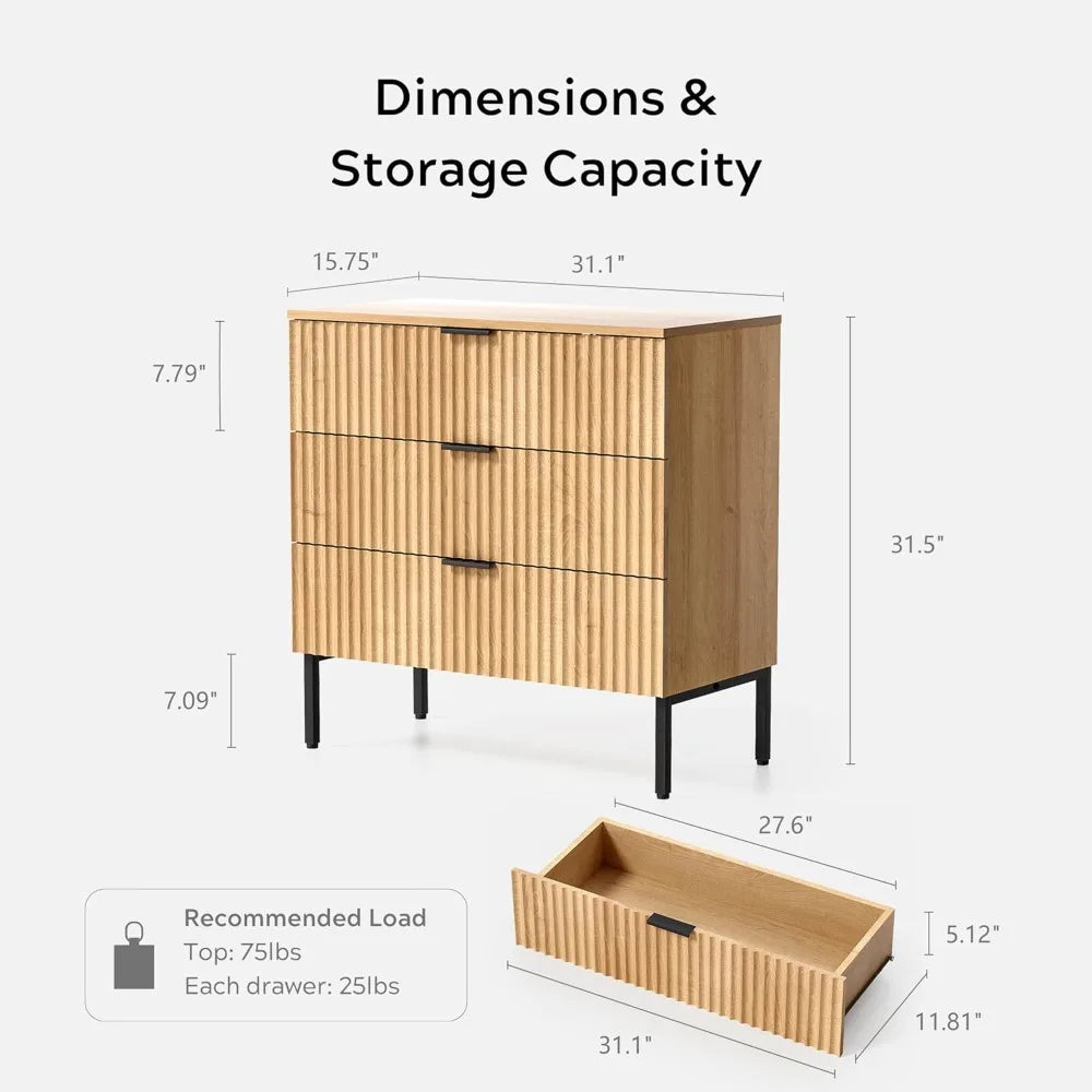 Pair Of 3-Drawer Dressers With Nightstands And Metal Leg Tables