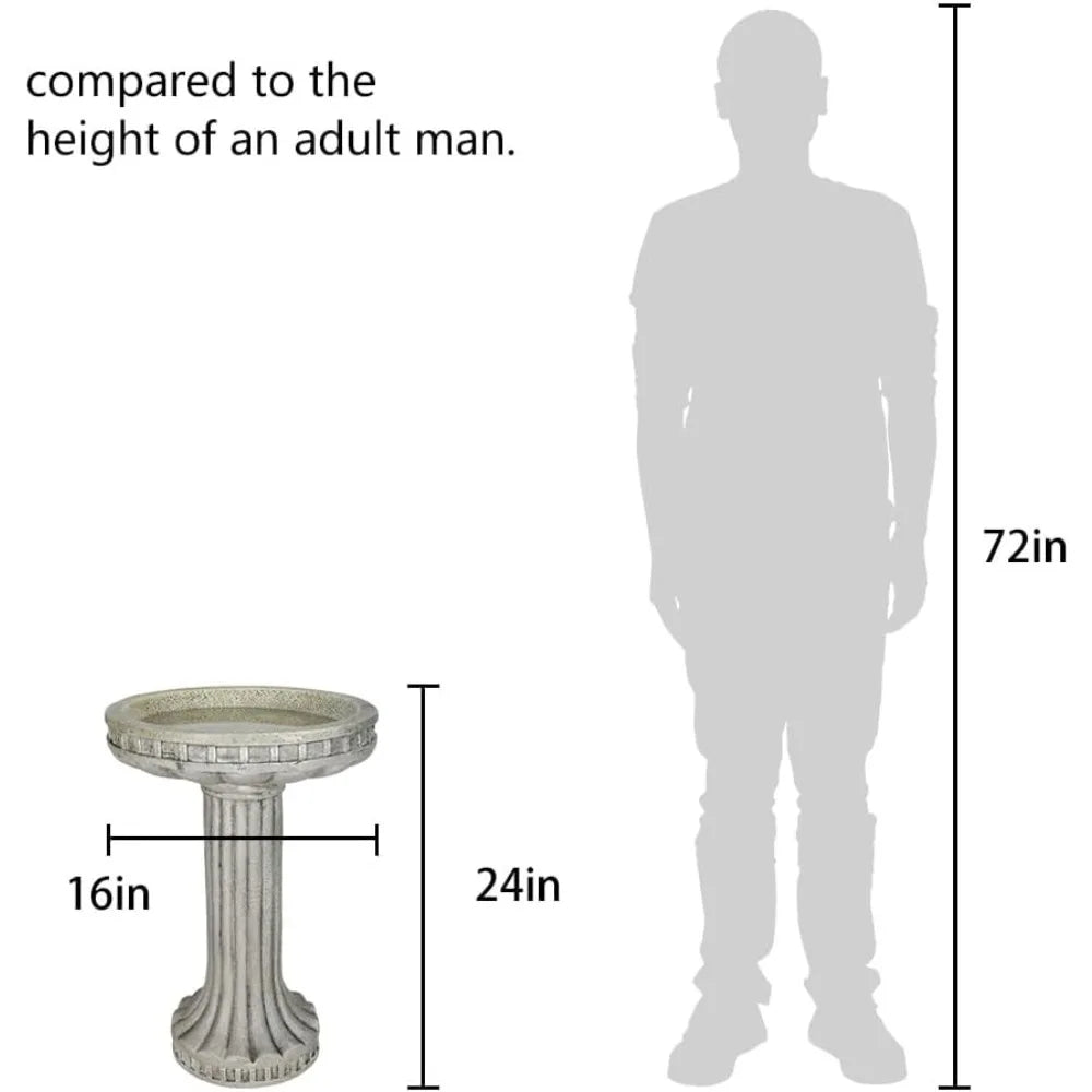Outdoor Fibre Reinforced Concrete Bird Bath With Modern Pedestal