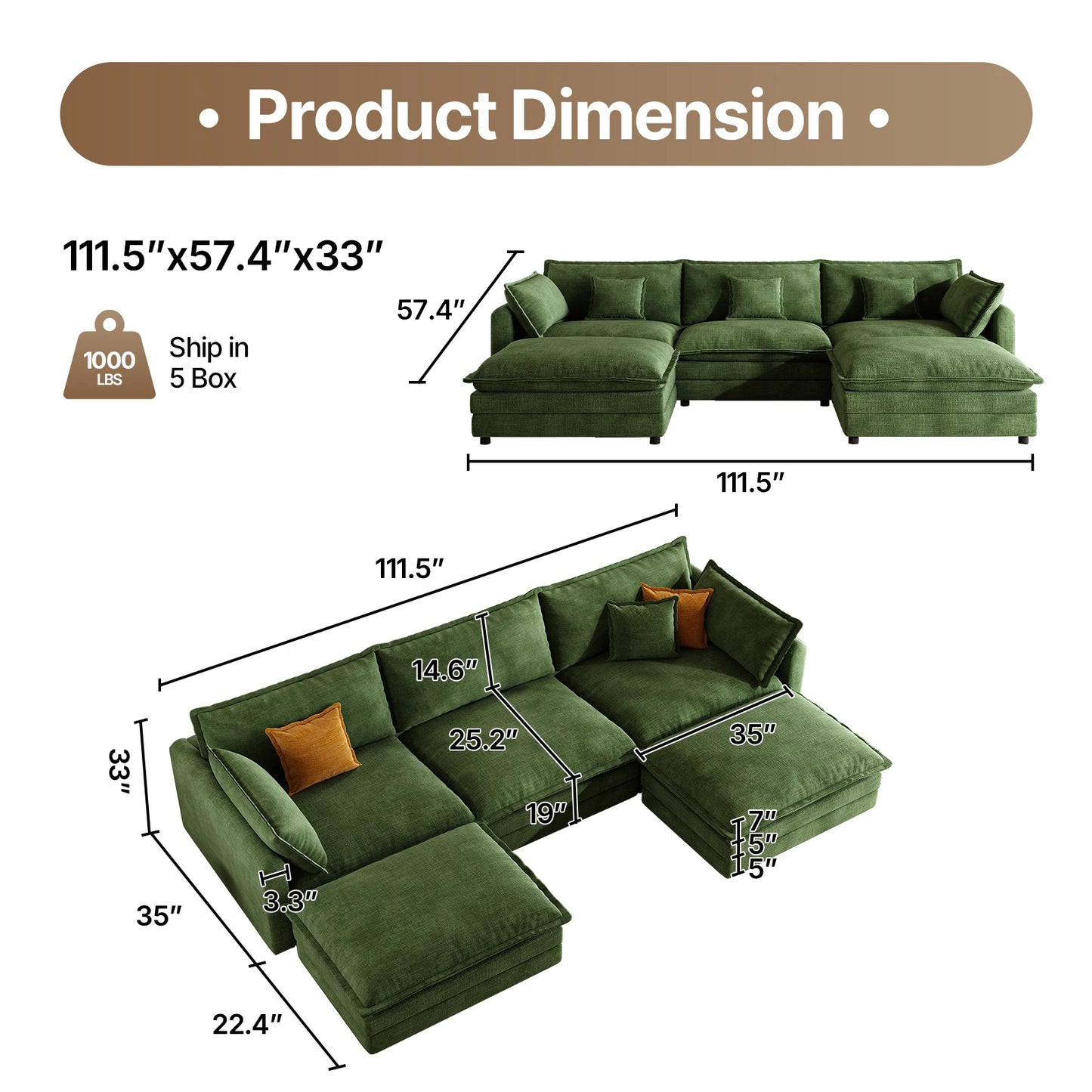 QWCCN L Shaped Modern Sofa Modular Sectional Couch With Ottoman
