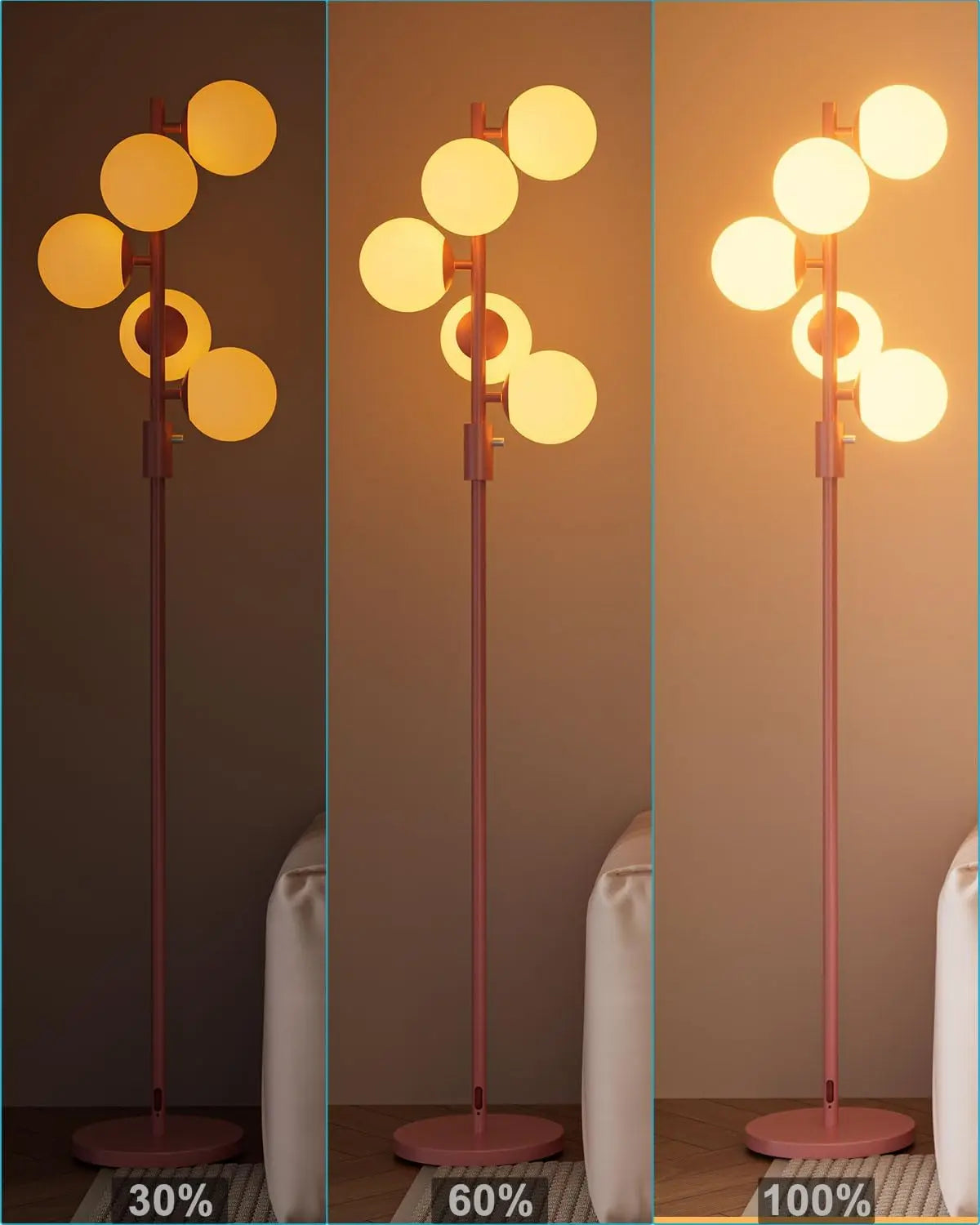 Dimmable Globe Floor Lamp With G9 Bulbs Mid-Century Modern