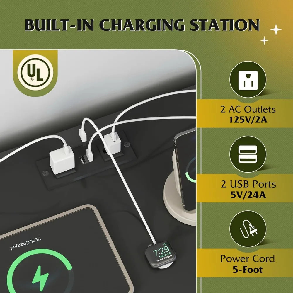 Nine-Drawer LED Dresser With Power Outlets For Bedroom