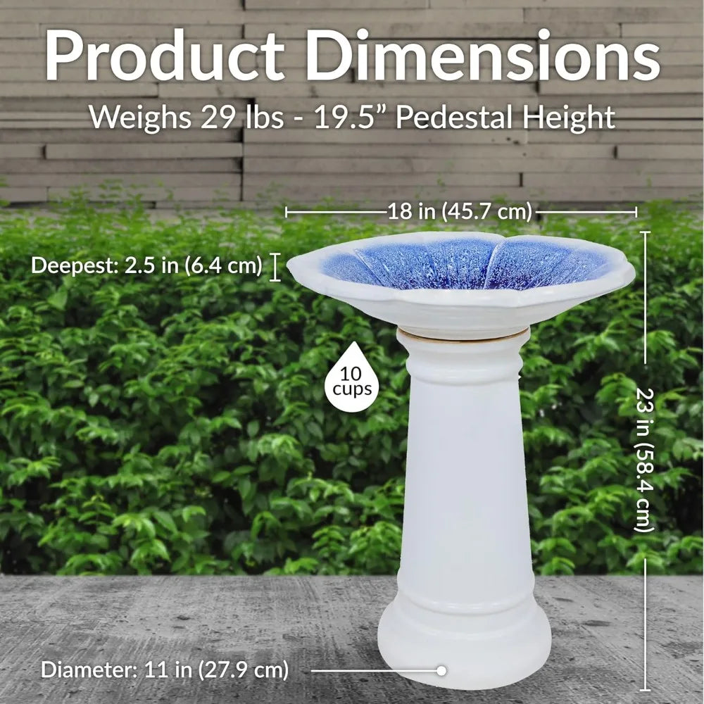 Ceramic Bird Bath Outdoor Garden Decoration UV Frost Resistant