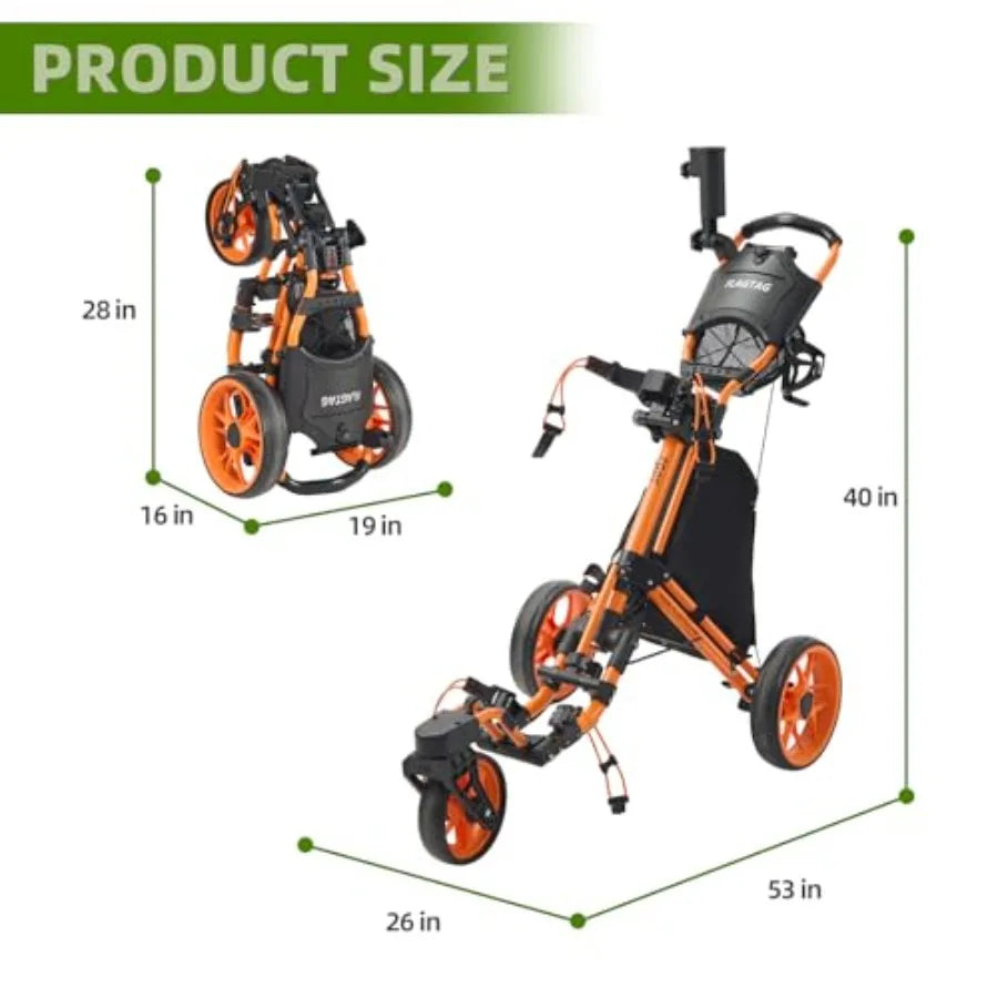 SHXI Golf Push Cart Aluminum Alloy One Click Fold 360 Swivel Front Wheel