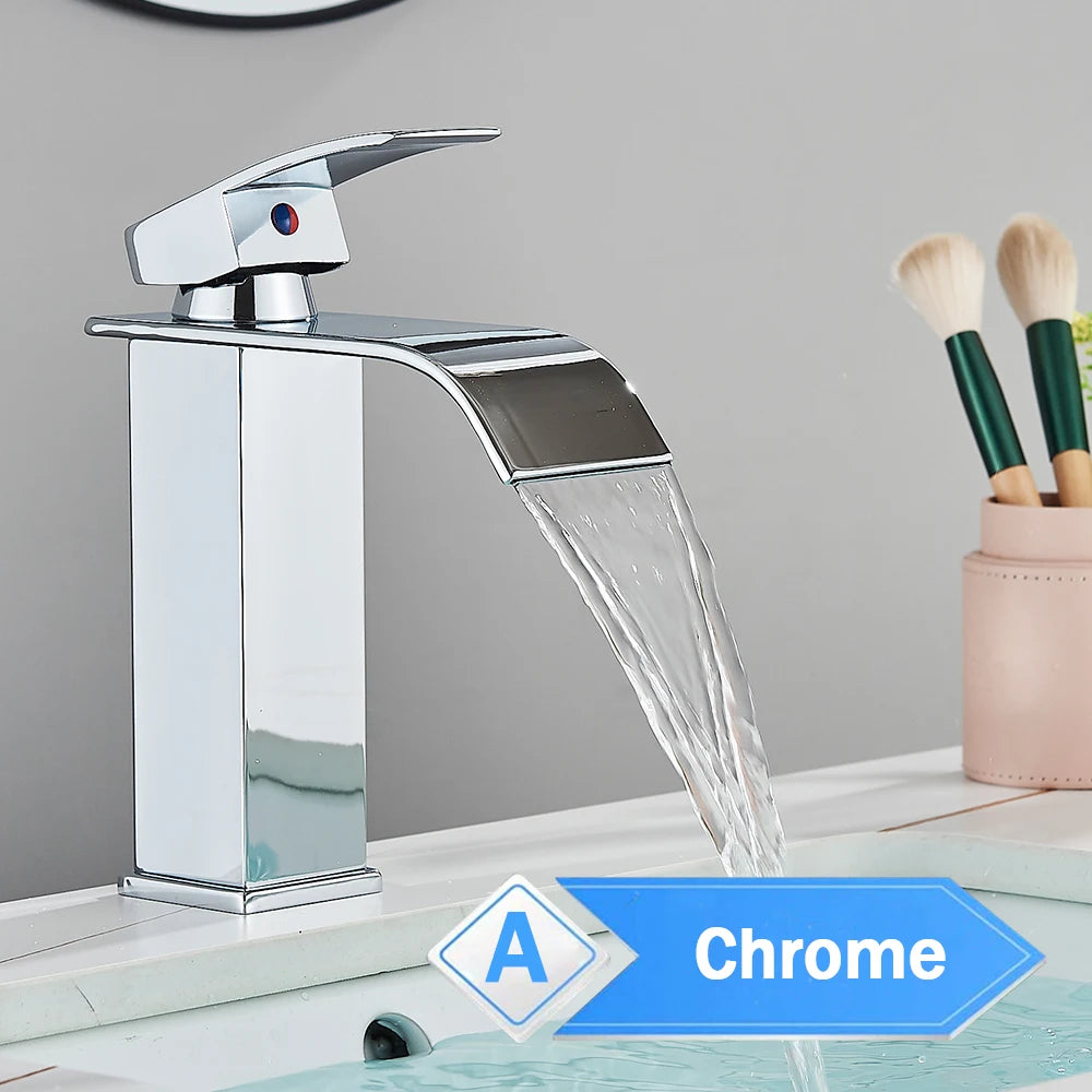 Rozin Deck Mounted Waterfall Bathroom Basin Faucet, Hot and Cold
