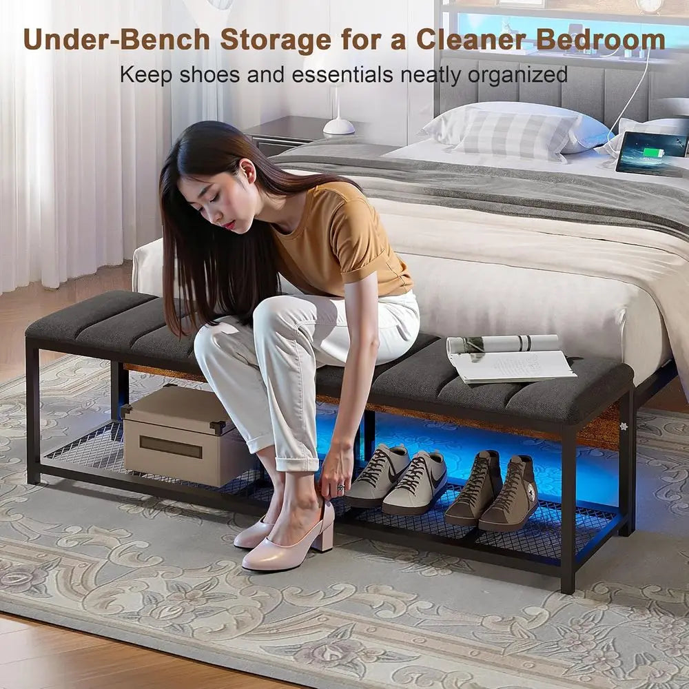 Bed Frame With LED Lights, Storage And USB Charging