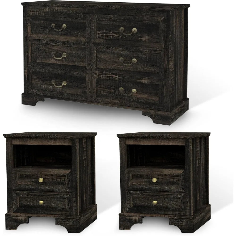 Rustic 3 Piece Bedroom Furniture Set With Dresser And Nightstands
