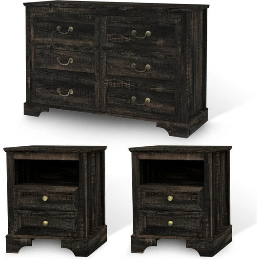 Rustic 3 Piece Bedroom Furniture Set With Dresser And Nightstands