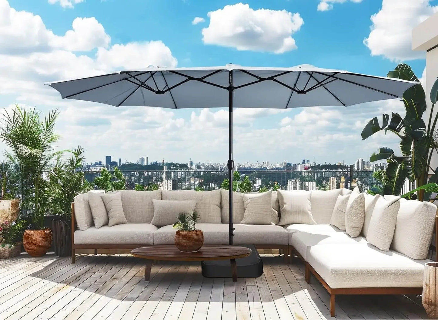 Patio Double Sided Umbrella With Base And Crank For Outdoor