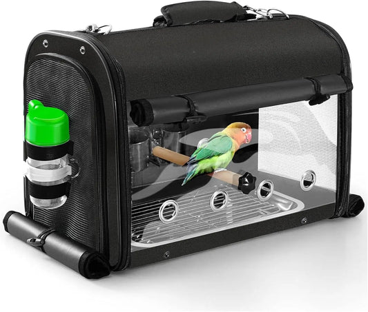 NONEM Lightweight Bird Travel Cage With Stand Backpack Parrot Carrier