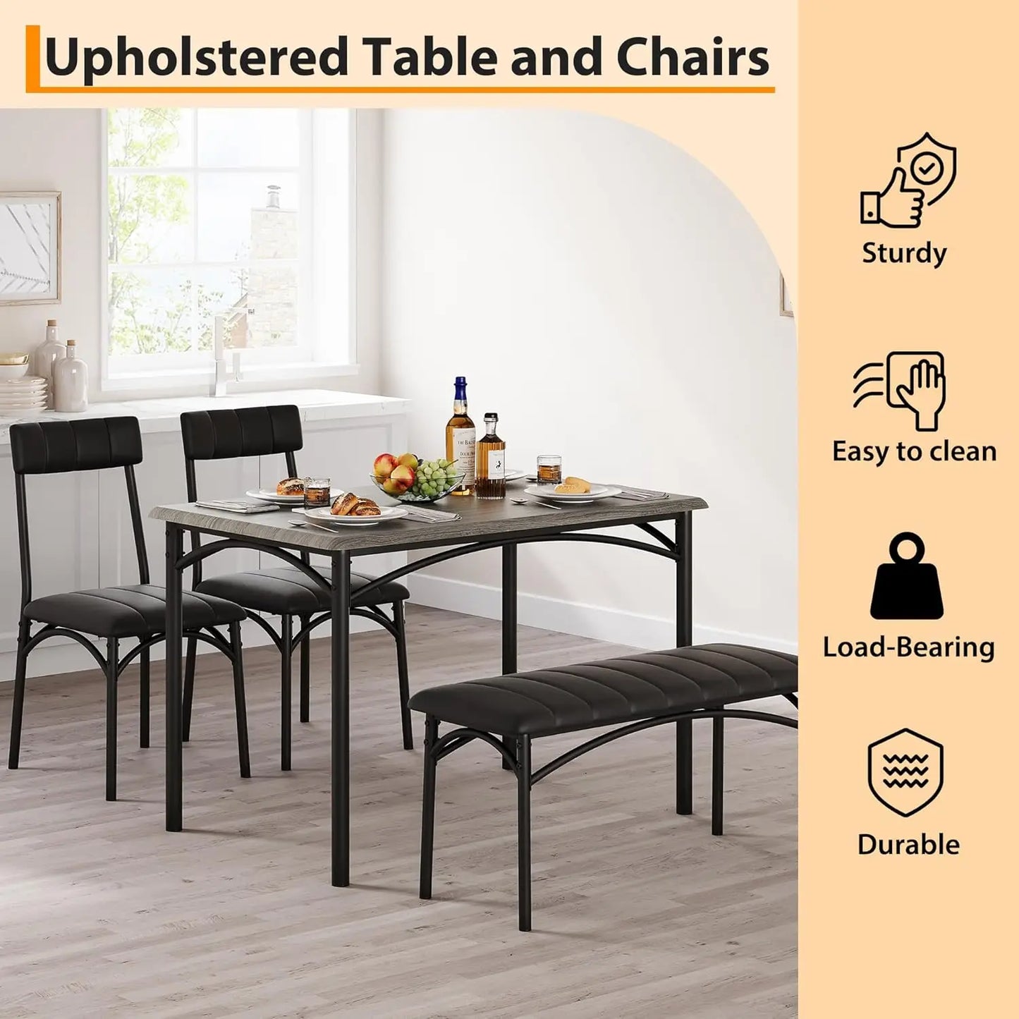 Studyset Dining Table Set With Upholstered Bench And Four Chairs