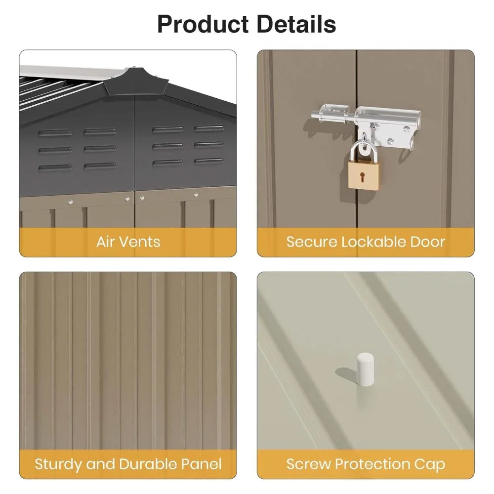 Outdoor Metal Storage Shed With Lockable Door And Sloping Roof
