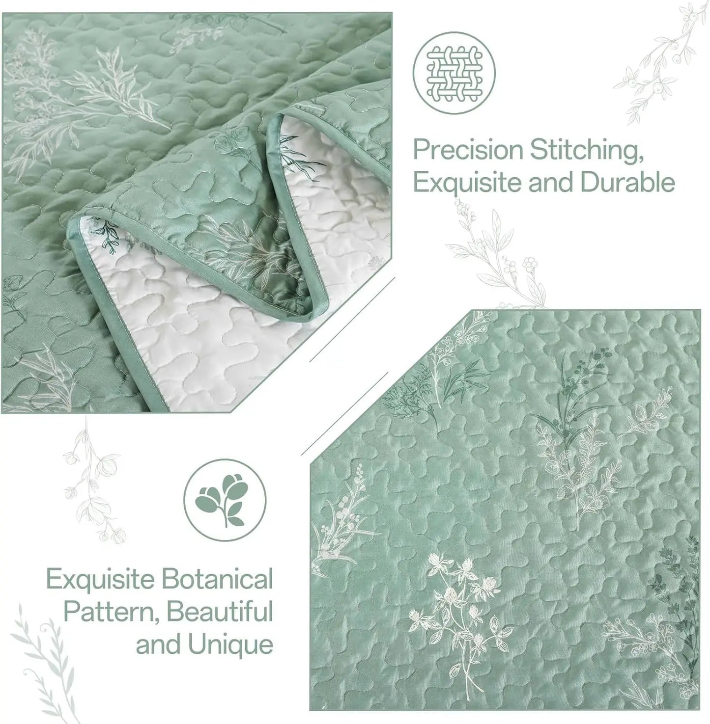 Reversible Floral Quilt Set With Pillow Cases Microfiber Bedding