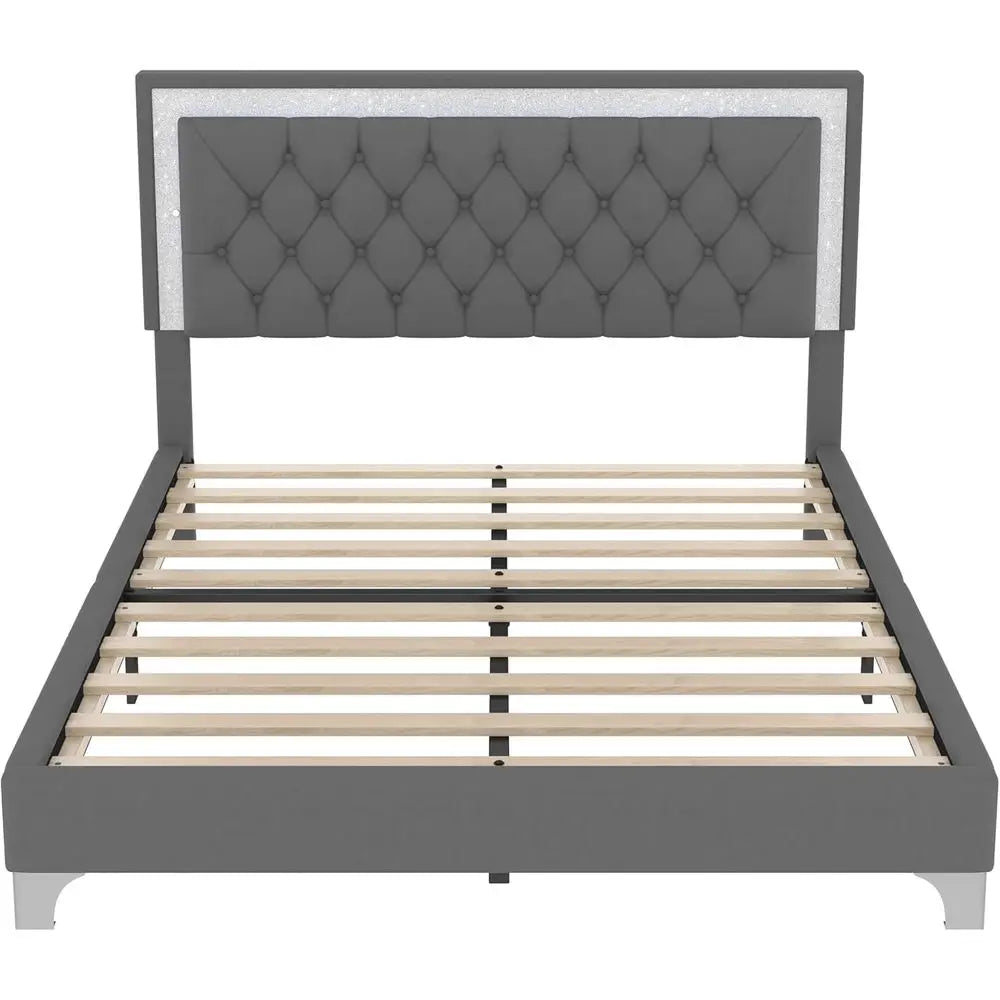 3 Piece Farmhouse Bedroom Set With LED Lights Platform Bed