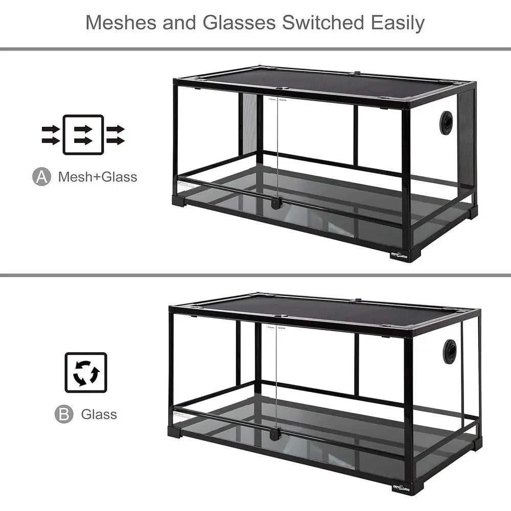 Double Hinged Reptile Terrarium With Mesh Glass Sides And Ventilation