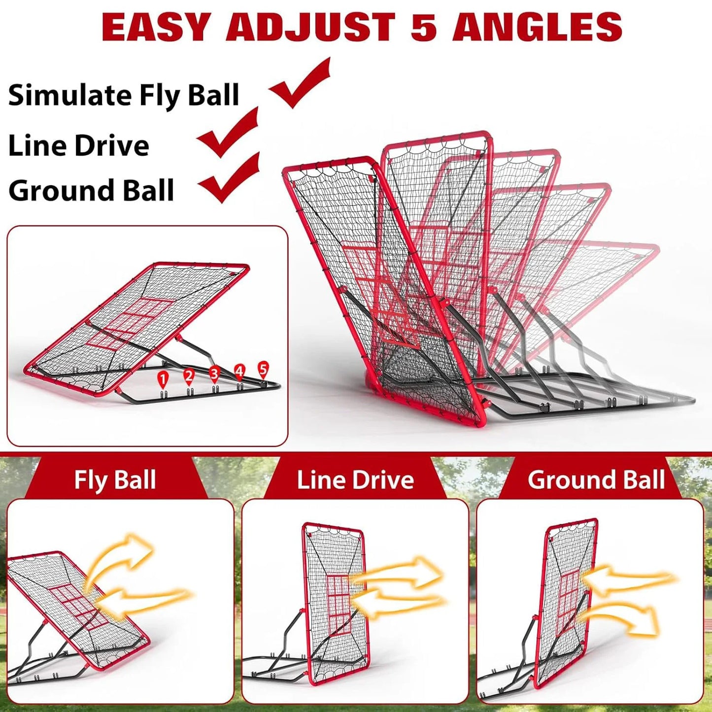 HiMISS Baseball Rebounder Net With 5 Adjustable Angles