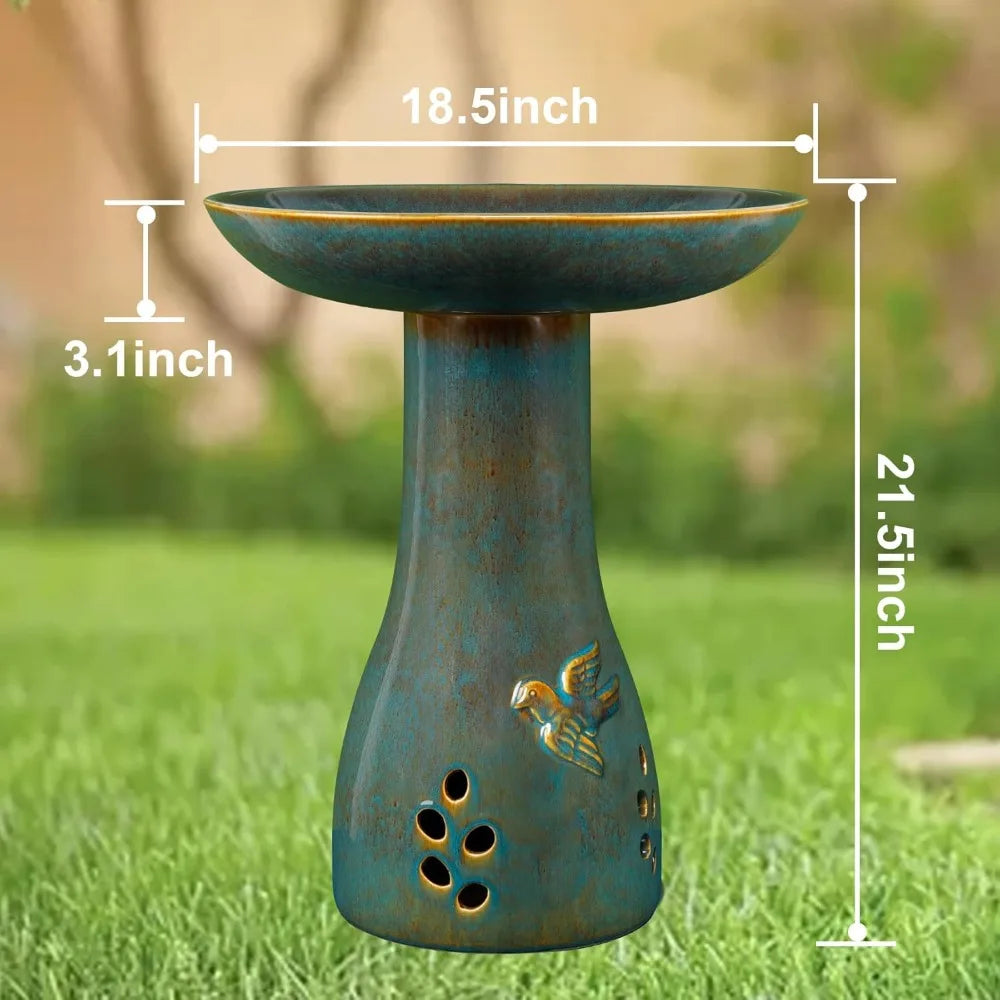 Ceramic Bird Bath Outdoor Weather Resistant Garden Decor Attracts Birds