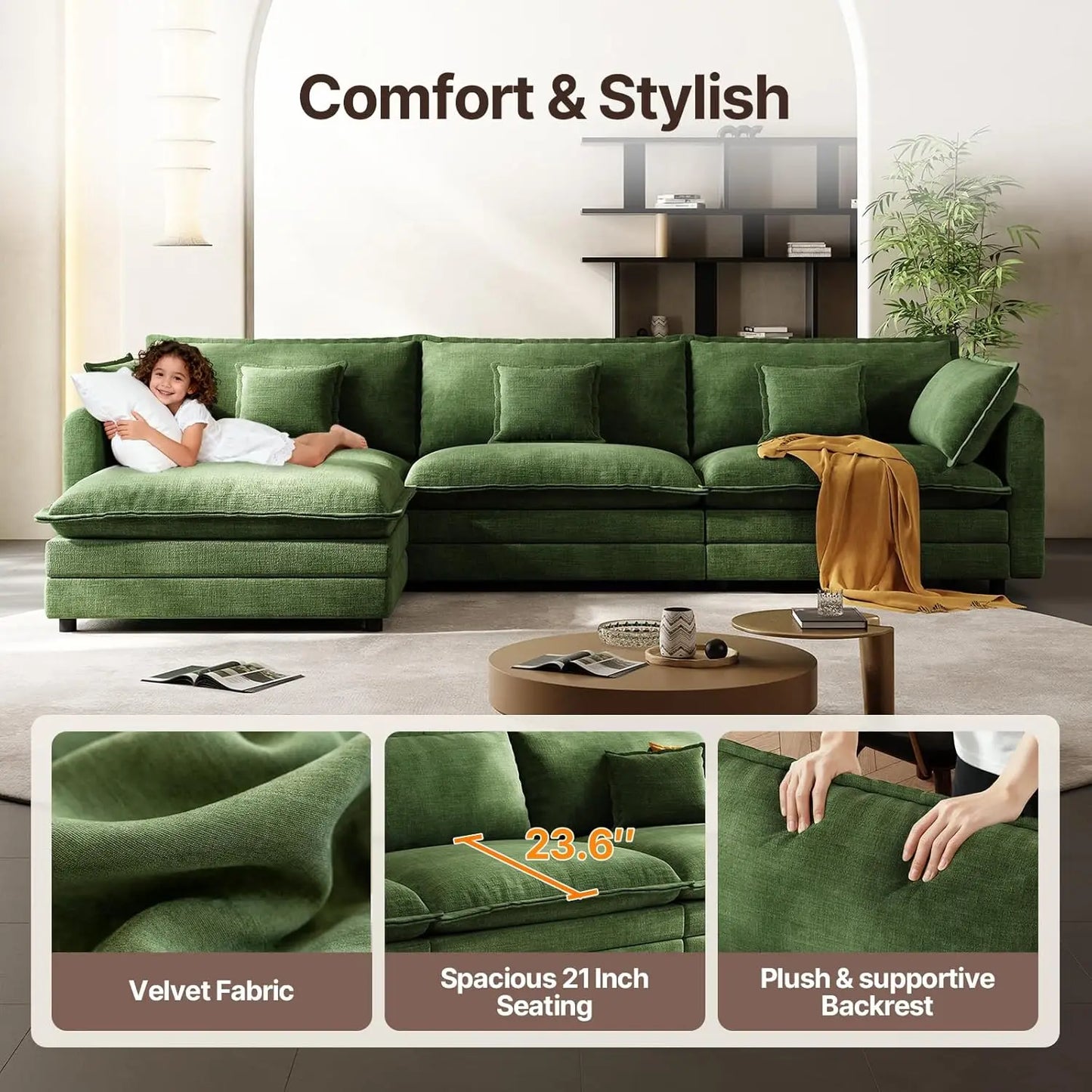 Modular Sectional Sofa With Movable Ottoman L Shaped Furniture