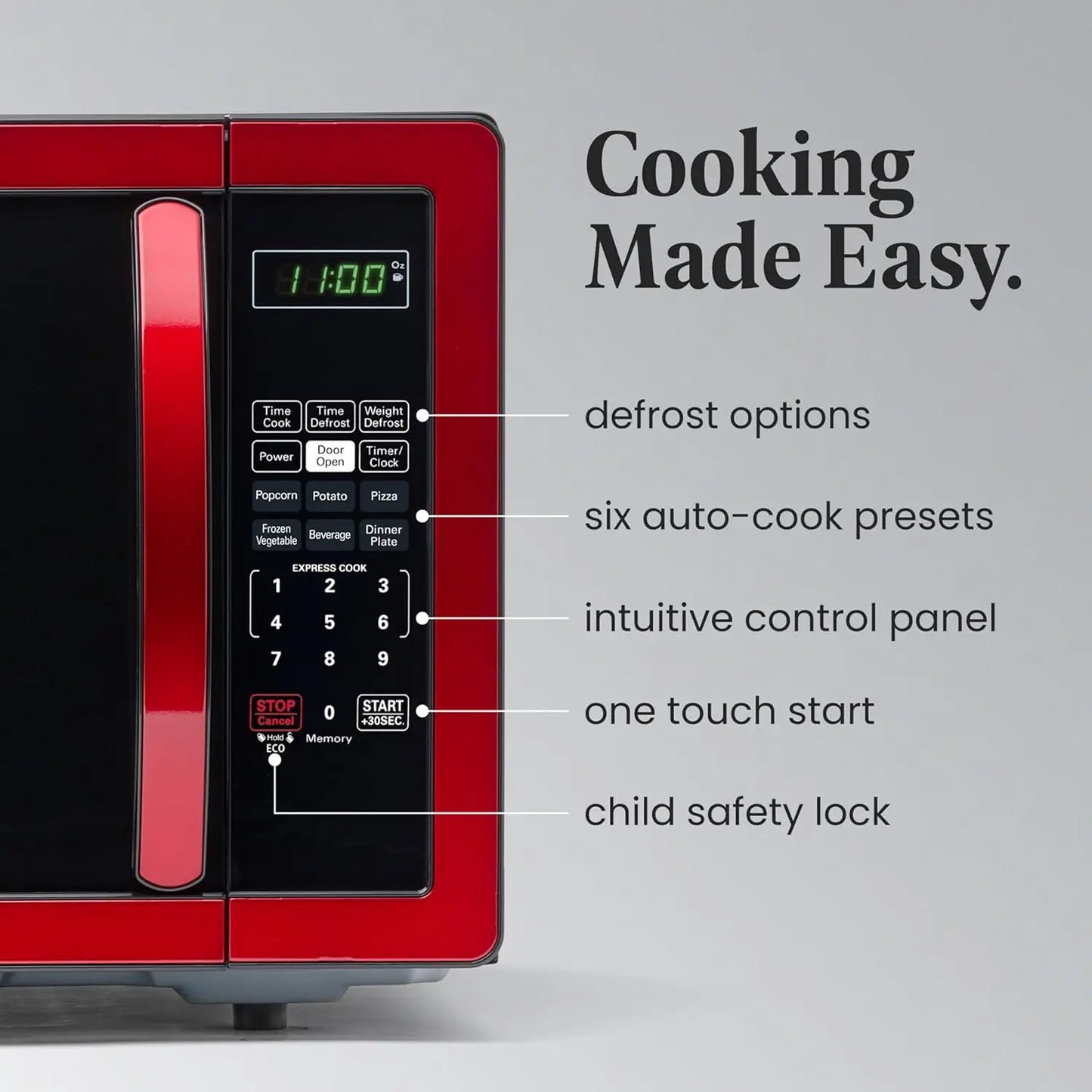 XMSJ Countertop Microwave 1000W Auto Cook Defrost Child Lock