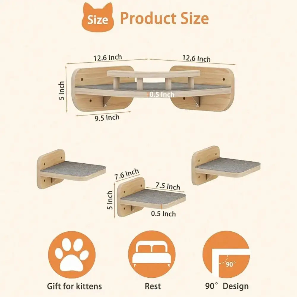 Cat Wall Mount Climbing Shelf Perches With 3 Wide Steps