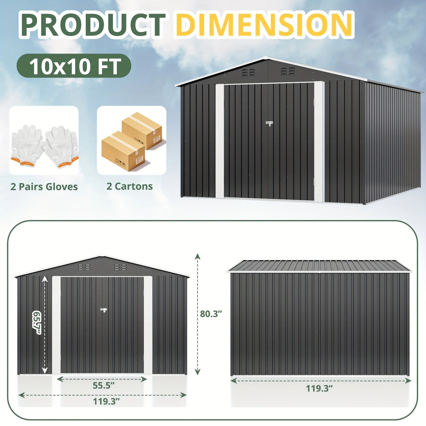 VIWAT Heavy Duty Outdoor Metal Storage Shed With Lockable Door
