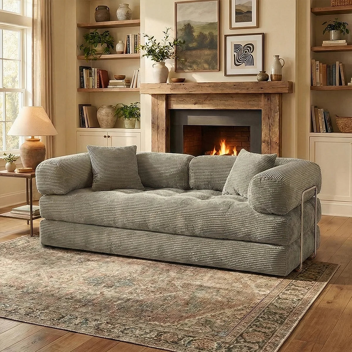YQzyphyna Futon Sofa Bed 4In1 Corduroy Loveseat For Living Room