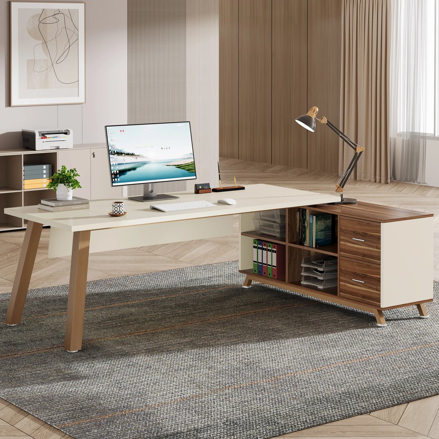 Tribesigns Executive L Shaped Desk With Cabinet And Storage