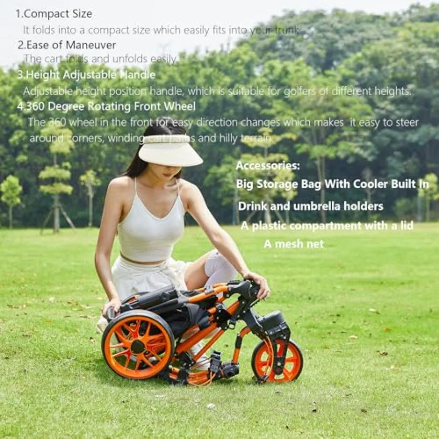 SHXI Golf Push Cart Aluminum Alloy One Click Fold 360 Swivel Front Wheel
