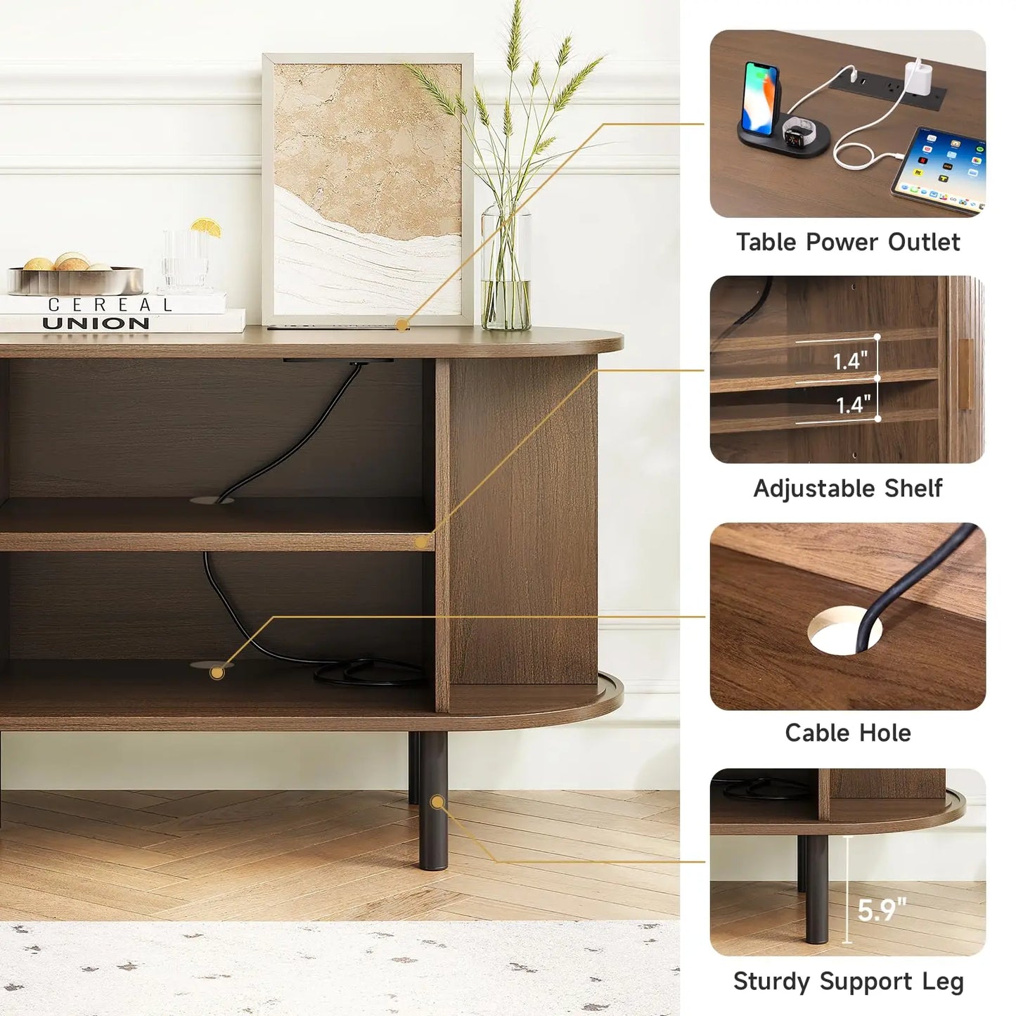ONBRILL TV Stand With Power Outlet And Sliding Door Storage