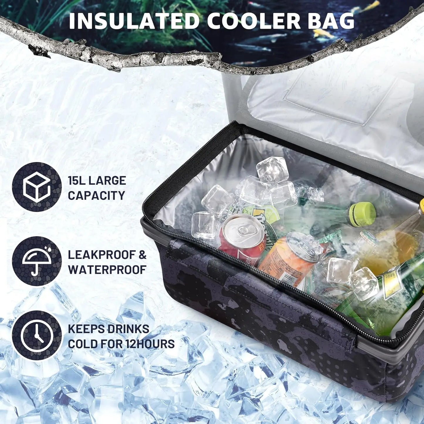 Heated Folding Fishing Chair With Rod Holder And Cooler Bag For Outdoor Use