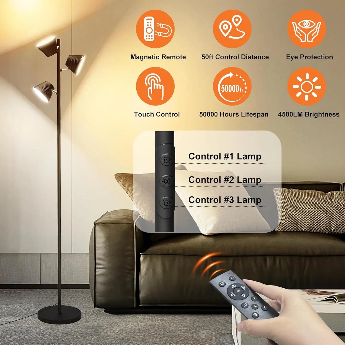 LED Floor Lamp With Remote Control And Touch 4500 Lumens