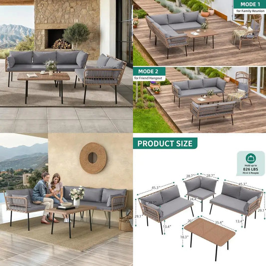 DAFIFY Outdoor Rattan Patio Furniture Set Sectional Cushions And Side Table