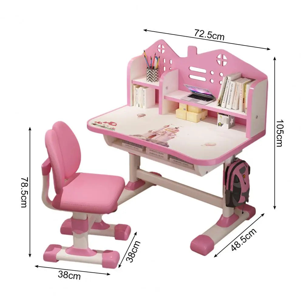 Diowewea Kids Desk Chair Set With Adjustable Height And Cartoon Bookstand