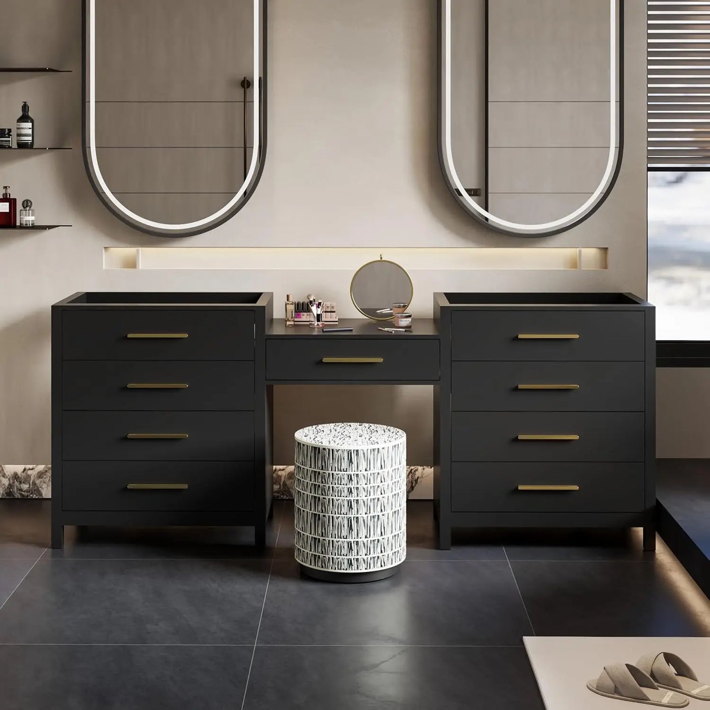 Modern Bathroom Vanity Sink Combo With Makeup Desk And Basins