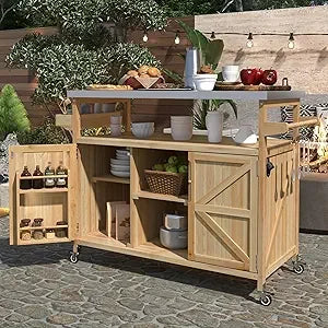 DAFIFY Grill Cart With Stainless Steel Tabletop Outdoor Lockable Storage