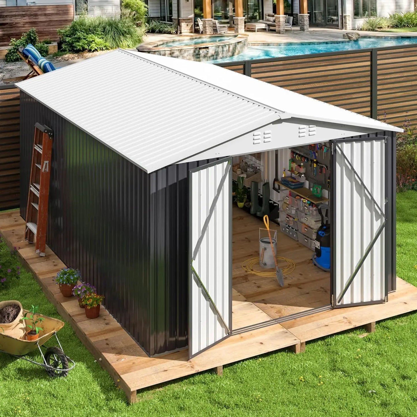 Metal Outdoor Storage Shed With Lockable Doors Upgraded Frame